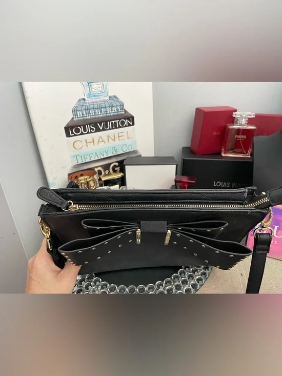 Betsey Johnson Black Bow Studded Crossbody Bag - Picture 2 of 8